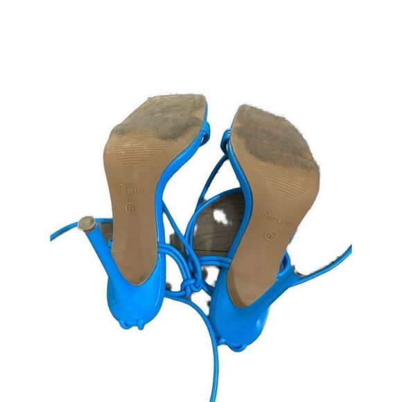 Shoe Land Womens Blue Heeled Lace up Sandals Square Open Toe Strappy... - Picture 7 of 7